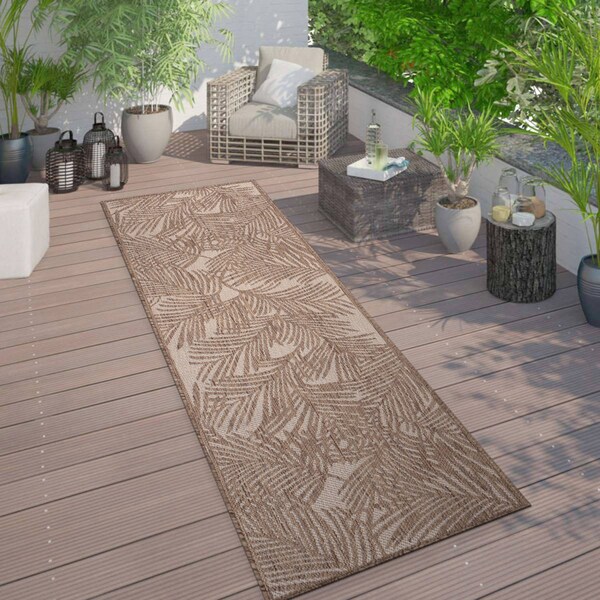 World Rug Gallery Contemporary Palm Leaf Textured Flat Weave Indoor/Outdoor Area Rug 2' x 7' Brown 118BROWN2X7 - main